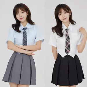 슬림 브이컷 반팔 셔츠 블라우스(2color) 교복 학생복