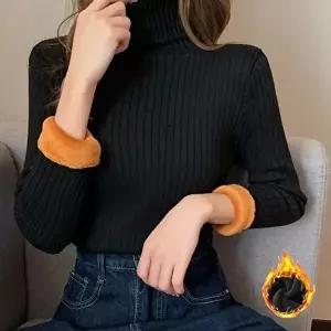 슬림핏 여성 캐주얼 기모 니트 필수템 골지 목폴라 티 (KYR-WFGURK2)