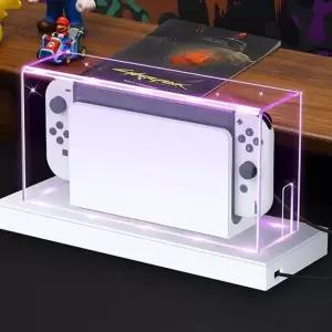 16가지 LED 색상의 더스트 커버 라이트 베이스 닌텐도 스위치 2 아크릴 디스플레이 케이스 긁힘 방지 방수