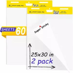 fwipiyo 2팩 끈적끈적한 이젤 패드 교사용 25 x 30인치 플립 차트 용지 흰색 화이트 보드용 셀프 스틱 대형