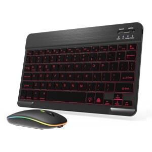 [미국배송] 아이패드호환 AIR PRO 미니 태블릿 아이폰호환 ANDROID 삼성호환 스마트폰 휴대폰 충전식 울트라 슬림 무선 키보드 마우스 휴대용 IPADOS 13 이상(블랙)용 백라이트 블루투스 및 콤보