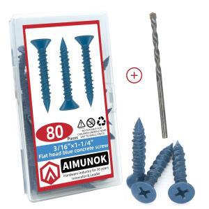 콘크리트 나사 앵커, 석조 벽돌, 블록, 시멘트 또는 치장 벽토 고정용 블루 플랫 헤드 3/16 인치, 80 개