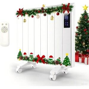 실내용 800W 플러그인 컨벡션 전기 패널 벽난로, 조용한 팬리스 디자인, 조절 가능한 온도 조절기가 있는 독립형/벽걸이 공간 히터, 24시간 타이머, 디지털 디스플레이(화이트)