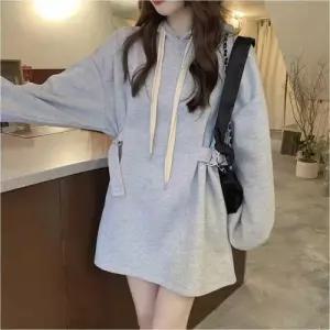 허리 스트링 고리 포인트 후드 디자인 기모 원피스 WE6B957