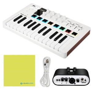 Arturia MiniLab 3 MIDI 키보드 컨트롤러 번들, Icon Duo22 라이브 USB 오디오 인터페이스, 케이블 및 연마 천 - 스튜디오 장비 녹음을 위한 25개의 주요 키보드, 소프트웨어 포함 (WHITE)