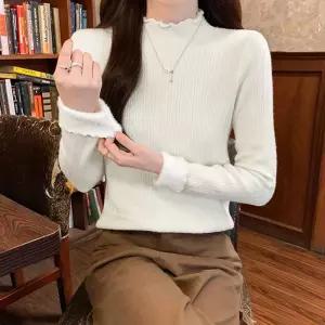 [라일리의류] Rly 여성 겨울 기모 반폴라 티 이너 반목 니트 크림