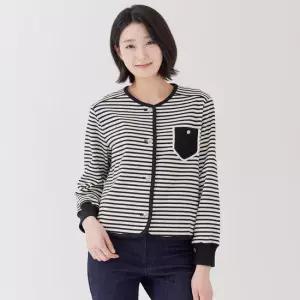 [지센] 스트라이프 버튼업 가디건형 티셔츠 LCTSP226_BK