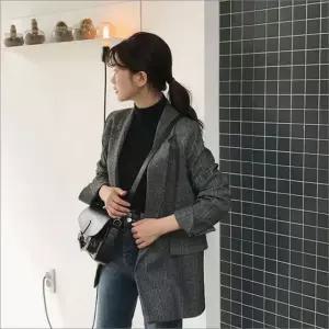 여성 체크 자켓 간절기 가을 소매 롤업 캐주얼 아우터 (WFKBA27)