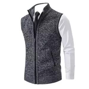 엘럽남자 조끼 솔리드 차이나넥 민소매 추동 단색 캐주얼 스탠드 칼라 니트 원템4