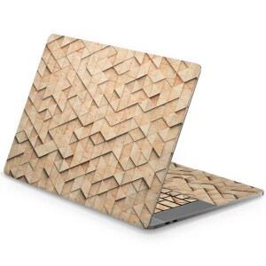 [미국배송] 맥북호환 에어 13 M2 M1 2023 2022 프로 16인치 15인치 14인치 2020년 트라이앵글 노트북 프린트 키보드 상단 기하학적 모자이크 우드 터치 바 스티커 트랙패드 타일 패턴과 호환됩니다