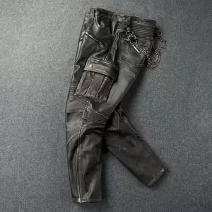 오토바이 가죽바지 라이딩 슬림 빈티지 방풍 보호 기모 바이크 겨울 클레식 할리 소가죽