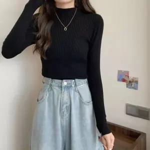 [하프클럽/]여성 4컬러 슬림핏 하프넥 반폴라 골지 니트 티셔츠