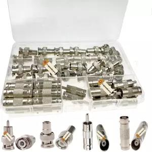 Lsgoodcare 48Pcs BNC-RCA 컨버터 어댑터 세트 - CCTV 카메라 감시 비디오용 남성용/여성용 동축 커넥터