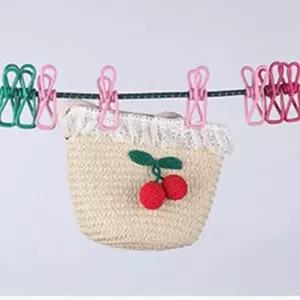 ( )캠핑 여행 여름 무지개 빨래줄 세트 빨래집게 12개 빨랫줄 실외 이불집게 양말 옷집게