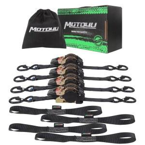 [미국배송] MOTO4U 리트랙터블 래칫 스트랩 1인치 X 10인치 자체 타이다운 소프트 루프 및 보관 가방 오토바이 카약 ATV 보트용 클립 660LBS 포함 헤비 듀티 업그레이드 S-훅(4PCS)