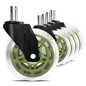 사무용 의자 바퀴 교체, 3인치 캐스터 7/16인치 스템, 대부분의 롤링/게이밍 의자에 범용 장착, 카펫/하드우드/타일 바닥 보호, 매끄럽고 조용한 롤링, 5종 세트