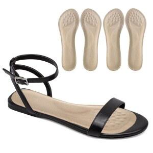 여성용 돼지 가죽 하이힐 쿠션 인서트 2켤레, 플랫 풋용 자가 접착 아치 지지대 깔창, 및 , 힐 샌들 대형 8-12 사이즈 플랫용 슬립 슈 패드 없음