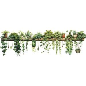 MeyRolizn Nature Green Plants 벗겨서 붙이는 벽 데칼 벽지, 탈착식 선반 녹색 식물 비닐 아트 스티커 및 벽화 거실 주방 욕실 장식용 (A-그린)