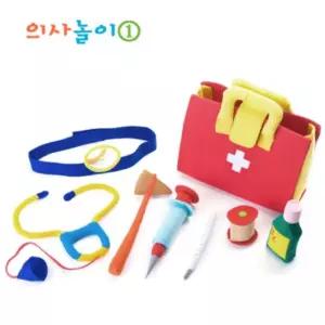 국내생산 헝겊 펠트 안심 소재 병원 놀이 가방 세트 봉재 장난감 천 인형 교구 어린이집 유치원 역할 의사