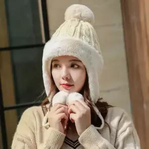 여성 겨울모자 꽈배기 왕방울 귀도리모자 귀달이비니 니트비니 귀달이비니 여성 여자모자