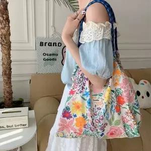 은창]플라워 패턴 스트링 스퀘어 가방 에코백 숄더백 가방 백 장바구니 쇼핑백 쇼퍼백 휴가 여성