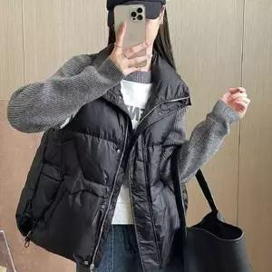 [콩심팥심]루즈핏 여성 패딩 조끼 데일리 여성 하이넥 조끼 경량 가을