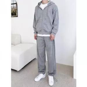 남성용 양털 안감 후드집업 와이드 트레이닝 팬츠
