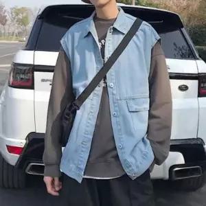 남성용 오버핏 캐주얼 청조끼 트렌디