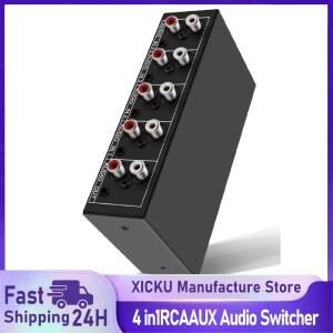 XIKCU RCA AUX 오디오 스위처 4 in 1 스테레오 선택기 4X1 패시브 3.5mm Aux L/R 스위치 박스 아날로그