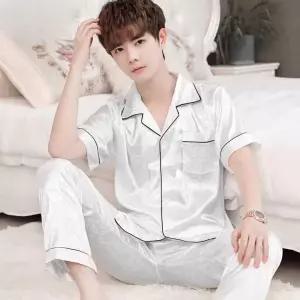 남성실크잠옷 세트 봄가을용 부드러운 원단 상하의 실크 파자마