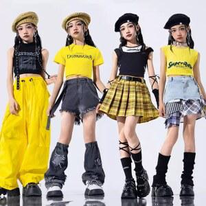 옐로우 방송 댄스복 세트 패션쇼 공연의상 바지 주니어댄스의상 단체복 스트릿패션 대회