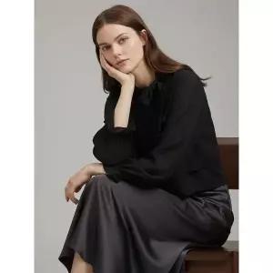 [하프클럽/샵앤]국산 여성 레이어드 랩 리본 크롭 블라우스 SIU-WBL-21020-블랙