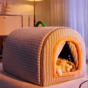 강아지 하우스 중형견 대형견 겨울 난방 오렌지 3중 숨숨집 실내 텐트