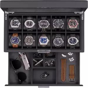 발렛 서랍이 있는 가죽 10슬롯 시계 상자 울트라 소프트 마이크로수데 라이너가 럭셔리 케이스 디스플레이