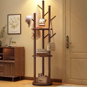 원목옷걸이 현관 스탠드형 멀티 간이 침실 행거대 단단 수납