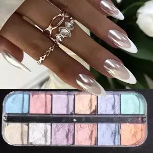 키보드스킨  12 색 오로라 파우더 네일 반짝이 색소 거울 화이트 무지개색 요정 미세 크롬 야광 마찰용 가