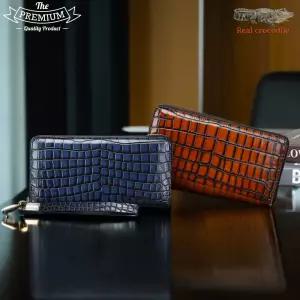 100% 진짜 악어가죽 뱃가죽 경량 장지갑 핸드메이드 클러치백 악어가죽지갑 크로커다일 수제 리얼레더