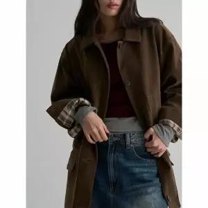 [에잇세컨즈] (35613ZWC1D) 패딩 안감 인조 스웨이드 하프 코트  브라운