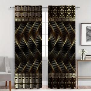 가림막 가벽 공간분리 2PC 럭셔리 그리스 웨이브 커튼 거실 및 침실 블랙 골드 기하학 우아한 현대 창 패널