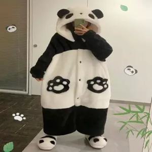 팬더 잠옷 동물 파자마 벨벳 겨울 가을 여자 판다 후드