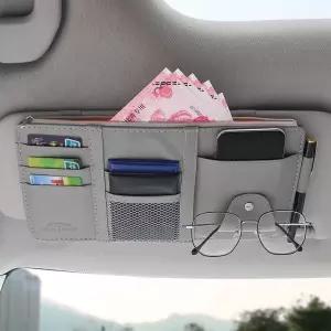 차량용 클립 파우치 다용도 바이저 자동차 차량용 수납 파우치 정리함 카드 가죽 안경