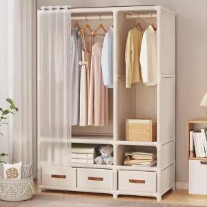 고급 조립식 심플 3단 커튼 커버 수납형 간이 행어 옷장