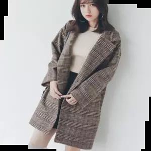 여성겨울자켓 여성 체크 모직 자켓 하프기장 루즈핏 간절기 아우터