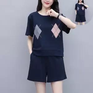 데일리룩 여성 마름모 여름 트레이닝 반팔 반바지 홈웨어 세트
