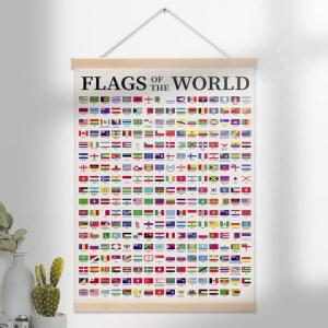 벽 장식용 HKDGVRTB 세계 지도, 국기 포스터 지리 교실 장식 국제 참조 차트 멋진 예술 인쇄 12x16 표지판