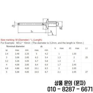 M2.4 M3 알루미늄 머쉬룸 헤드 브레이크 맨드렐 블라인드 리벳 네일 팝 가구 자동차 항공기용