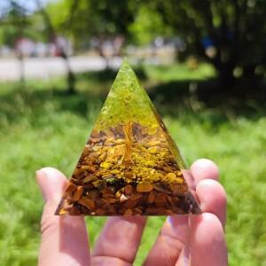 60mm 생명의 나무 오르곤 피라미드 페리도트 타이거 아이 스톤 어큐뮬레이터 차크라