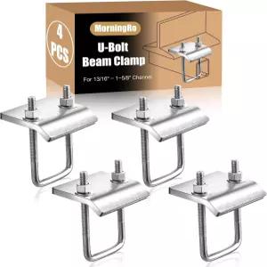 모닝로 4팩 U-볼트 빔 클램프 채널과 사각 및 너트가 장착된 스트럿 13/16인치 - 1-5/8인치 채널 아연 도금