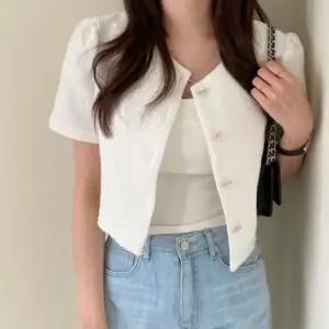 [라일리여성의류] Rly 여성 정장 여름 반팔 크롭 데일리 아우터 트위드