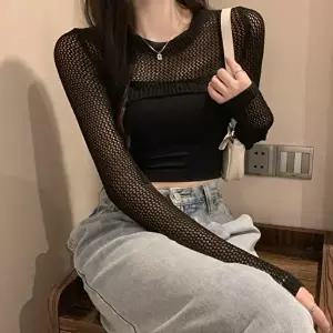 크롭니트볼레로크롭그물심플니트원피스볼레로 (KYR-WFGUYEU)